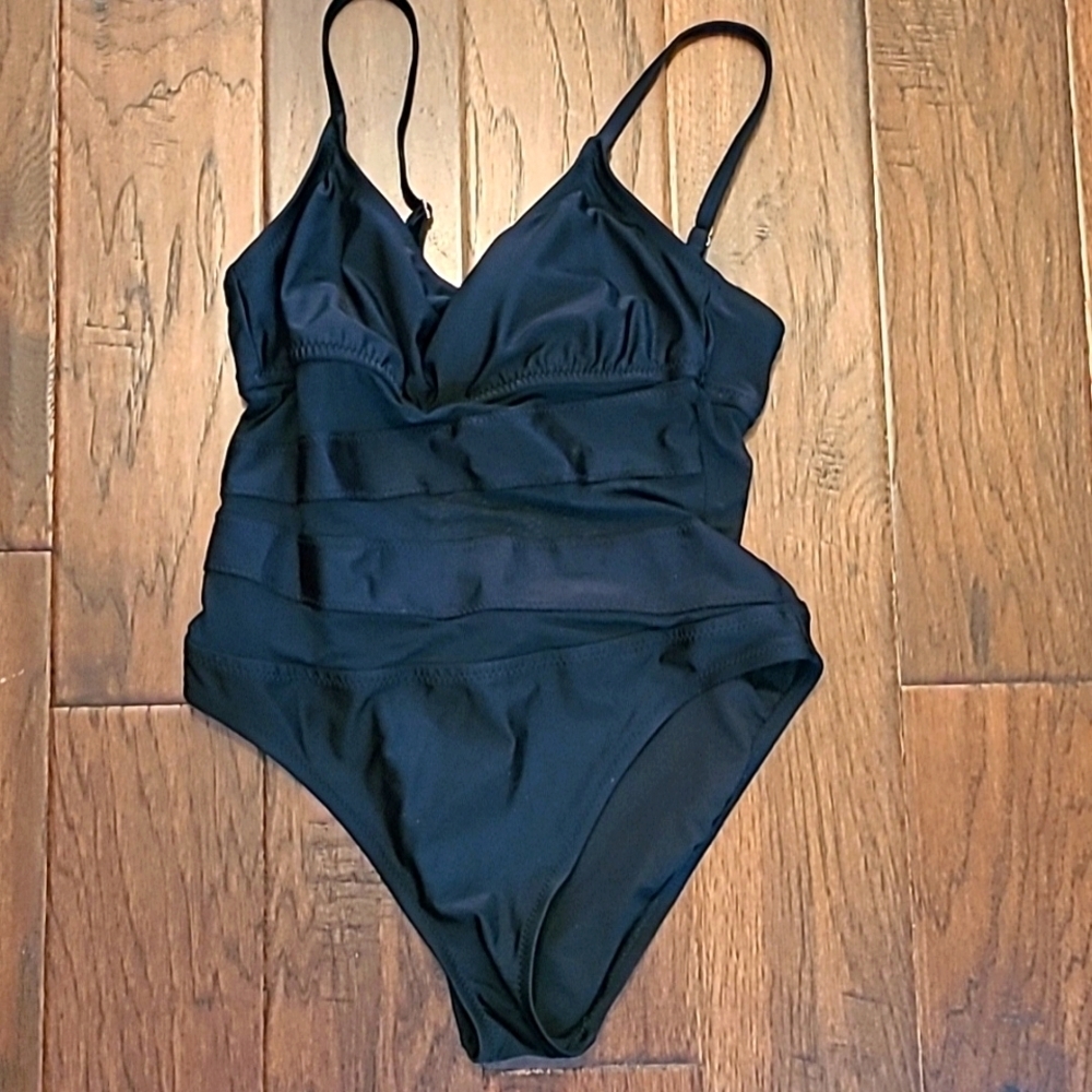 Shade & Shore women's black & sheer swimsuit size Large